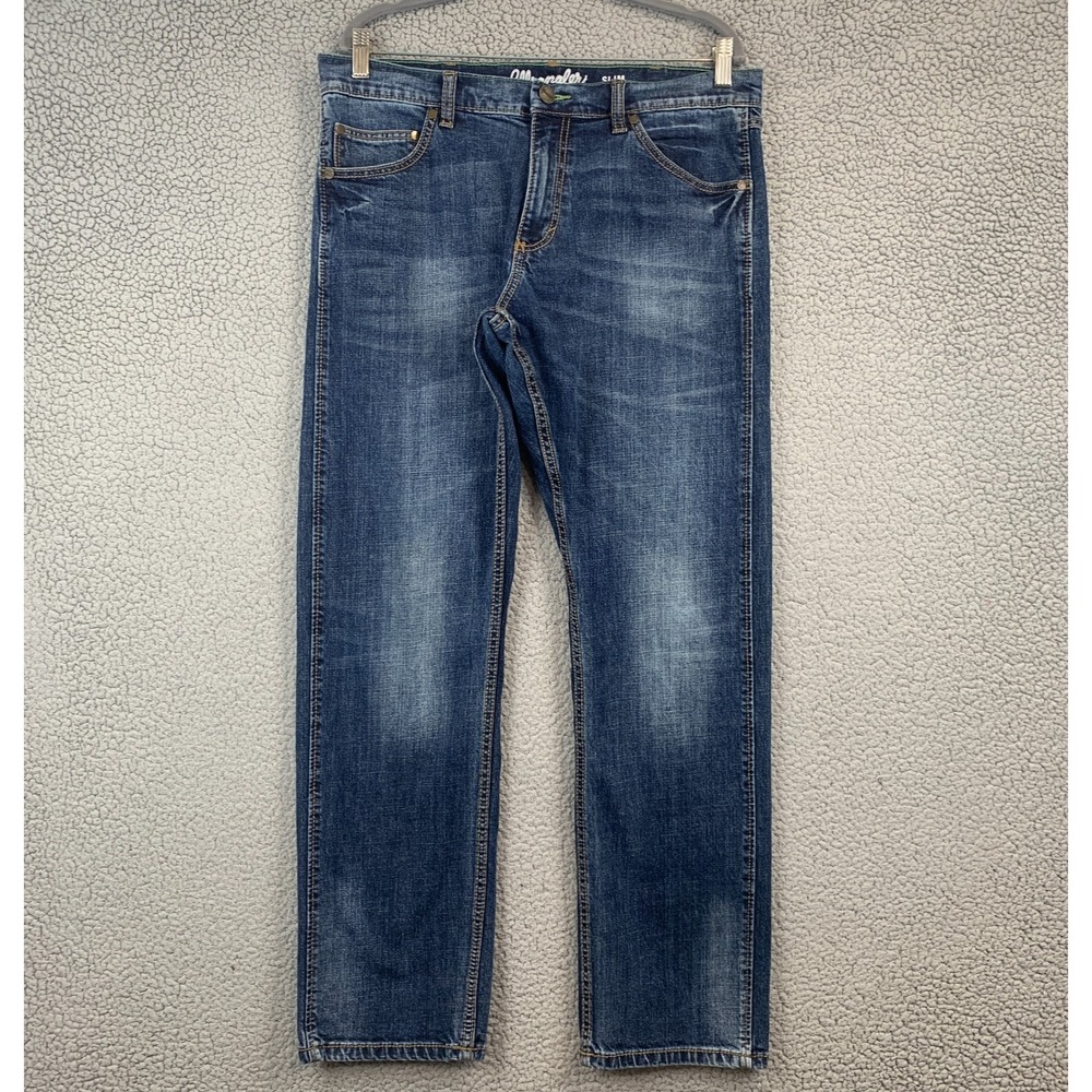 Wrangler Retro Jeans Slim Straight Jeans Mens 35x32 Denim Blue Cowboy Rodeo Pant